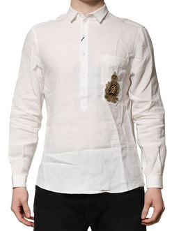 Dolce & Gabbana White DG Crown Embellish Dress Formal Shirt