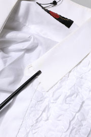 Dolce & Gabbana White Cotton Ruffled Detailing Formal Shirt