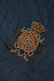 Dolce & Gabbana Dark Blue Silk Logo Patch Crew Neck T-shirt