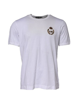 Dolce & Gabbana White King Crown Cotton Crew Neck T-shirt