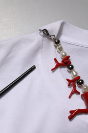 Dolce & Gabbana White Embellished Cotton Crew Neck T-shirt