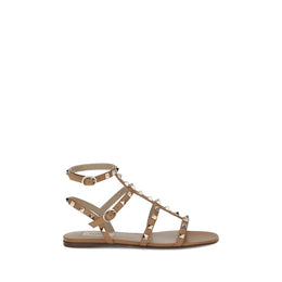 Valentino Garavani Beige Calf Leather Bos Taurus Flat Sandals