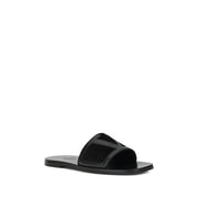 Valentino Garavani Black Calf Leather Bos Taurus Flat Sandals
