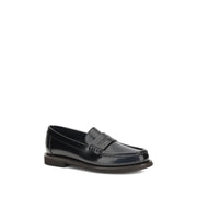 Brunello Cucinelli Black Calf Leather Bos Taurus Slip-On Loafers