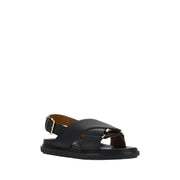 Marni Black Calf Leather Bos Taurus Flat Sandals