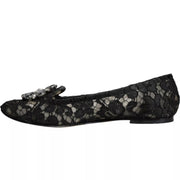 Dolce & Gabbana Black Lace Crystal Ballet Flats Loafer Shoes