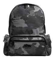 Dolce & Gabbana Gray Cotton Camouflage Logo Plaque Backpack Bag