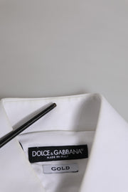 Dolce & Gabbana White Cotton GOLD Long Sleeves Formal Shirt