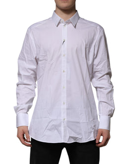 Dolce & Gabbana White Cotton GOLD Long Sleeves Formal Shirt