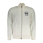 La Martina White Cotton Men Sweater With Zip and Pockets