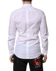 Dolce & Gabbana White GOLD Long Sleeve Dress Men Formal Shirt