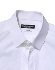 Dolce & Gabbana White GOLD Long Sleeve Dress Men Formal Shirt