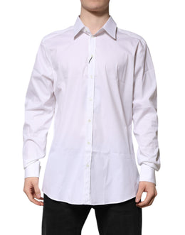 Dolce & Gabbana White GOLD Long Sleeve Dress Men Formal Shirt