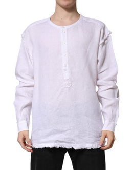 Dolce & Gabbana White Linen Long Sleeves Casual Men Shirt