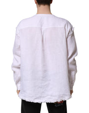 Dolce & Gabbana White Linen Long Sleeves Casual Men Shirt