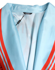 Dolce & Gabbana Blue Red Coral Print Wrap Robe Coat Jacket