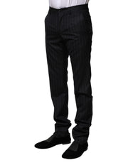 Dolce & Gabbana Black Wool Striped Formal Pants