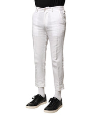 Dolce & Gabbana White Linen Mid Waist Cropped Pants
