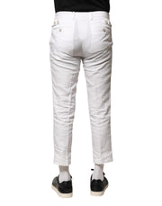 Dolce & Gabbana White Linen Mid Waist Cropped Pants