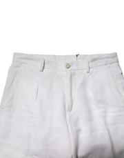 Dolce & Gabbana White Linen Mid Waist Cropped Pants