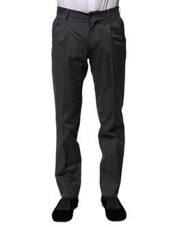 Dolce & Gabbana Gray Striped Cotton Formal Pants