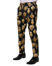 Dolce & Gabbana Black Gold Sacred Heart Print Pants