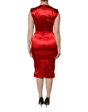 Dolce & Gabbana Red Acetate Sleeveless Sheath Midi Dress
