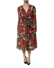 Dolce & Gabbana Multicolor Floral Long Sleeves V-neck Dress