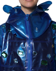 Dolce & Gabbana Blue Crystal Hooded Raincoat Jacket