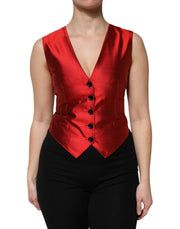 Dolce & Gabbana Red Black Button Down Sleeveless Vest Top