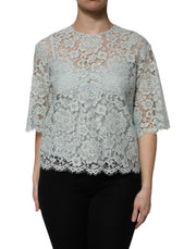 Dolce & Gabbana Mint Green Floral Lace Cotton Blouse Top