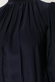 Dolce & Gabbana Blue Silk Mock Neck Long Sleeves Blouse Top