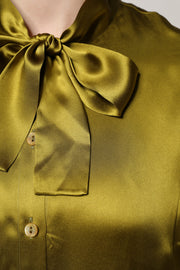 Dolce & Gabbana Green Ascot Collar Long Sleeves Blouse Top