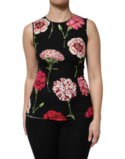 Dolce & Gabbana Black Floral Print Sleeveless Tank Blouse Top