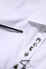 Dolce & Gabbana White Rhinestone Embellish Long Sleeves Top