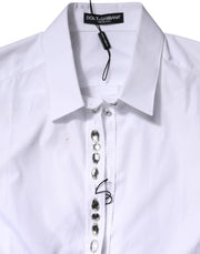 Dolce & Gabbana White Rhinestone Embellish Long Sleeves Top