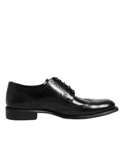 Dolce & Gabbana Black Leather Derby Wingtip Formal Shoes