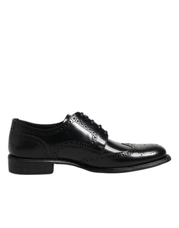 Dolce & Gabbana Black Leather Derby Wingtip Formal Shoes