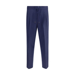 Brunello Cucinelli Blue Fleece Wool Casual Pants