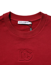 Dolce & Gabbana Red Embossed Logo Cotton Crew Neck Sweater