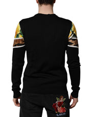 Dolce & Gabbana Black Silk Floral Crew Neck Pullover Sweater
