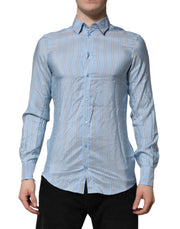Dolce & Gabbana Blue Striped MARTINI Long Sleeves Dress Shirt