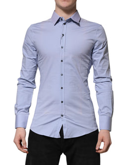 Dolce & Gabbana Blue Cotton SICILIA Long Sleeves Dress Shirt