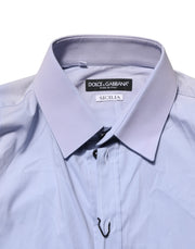 Dolce & Gabbana Blue Cotton SICILIA Long Sleeves Dress Shirt