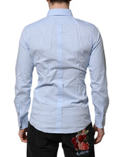Dolce & Gabbana Sky Blue Cotton GOLD Long Sleeves Dress Shirt
