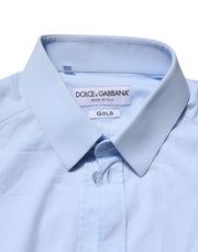 Dolce & Gabbana Sky Blue Cotton GOLD Long Sleeves Dress Shirt