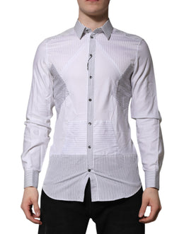 Dolce & Gabbana White Striped GOLD Long Sleeves Dress Shirt