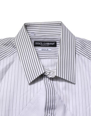 Dolce & Gabbana White Striped GOLD Long Sleeves Dress Shirt