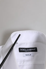 Dolce & Gabbana White Cotton GOLD Long Sleeves Dress Men Shirt