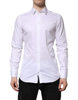 Dolce & Gabbana White Cotton GOLD Long Sleeve Men Dress Shirt